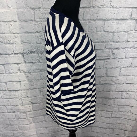 Sag Harbor white w/blue stripe scoopneck short sleeve top women sz large - Picture 8 of 10